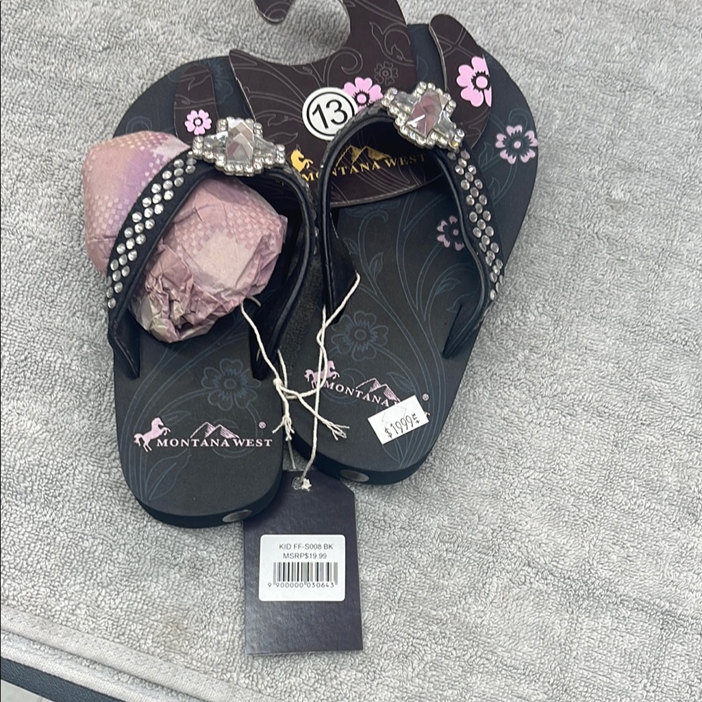 Montana West Black Rhinestone Flip Flops